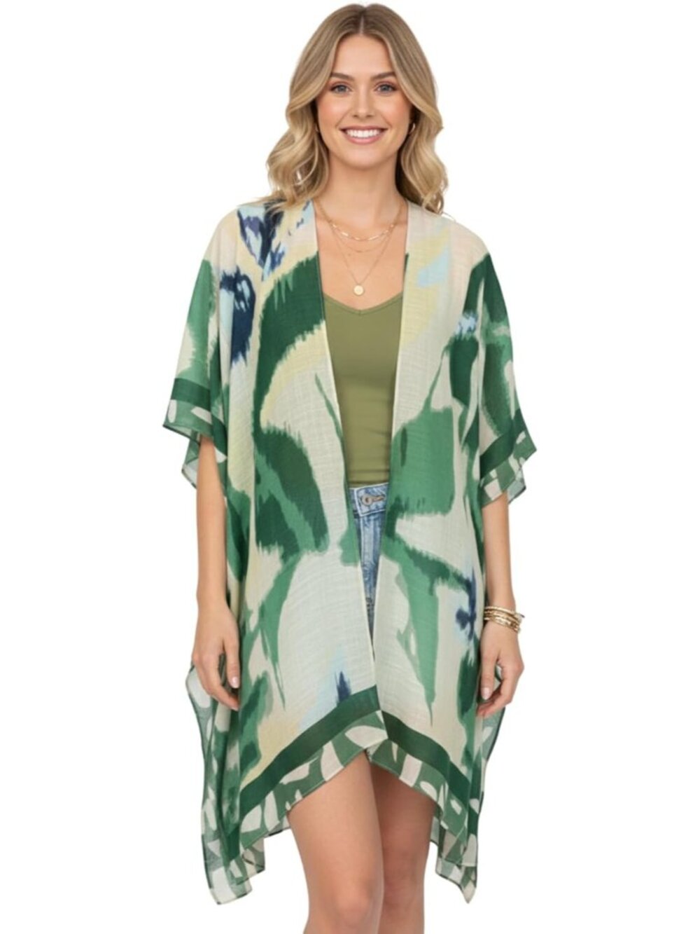 Women Rz Green Whimsy Viscose Summer Lightweight Boho Kimono Cardigan Cover up